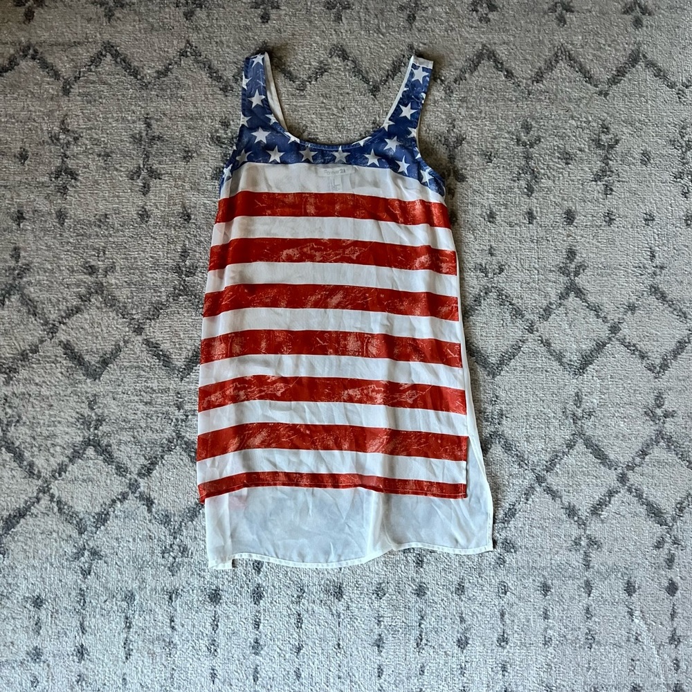 Red/White/Blue Sheer Long Tank - Forever 21